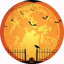 Arrière-plan rond d'halloween, cercle jaune, couverture d'accessoires de stand Photo de fête de chauve-souris de lune