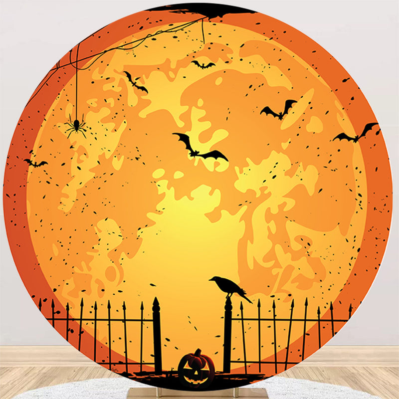 Arrière-plan rond d'halloween, cercle jaune, couverture d'accessoires de stand Photo de fête de chauve-souris de lune