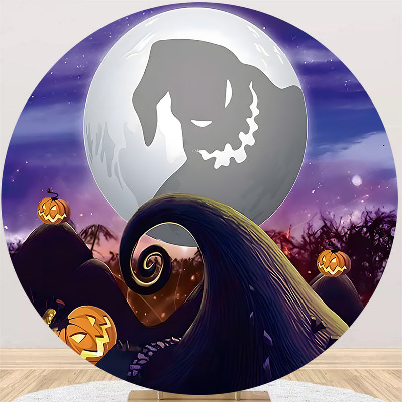 Halloween Eve Round Backdrops Nightmare Pumpkin Circle Background Moon Bat Party Photo Booth Props Covers