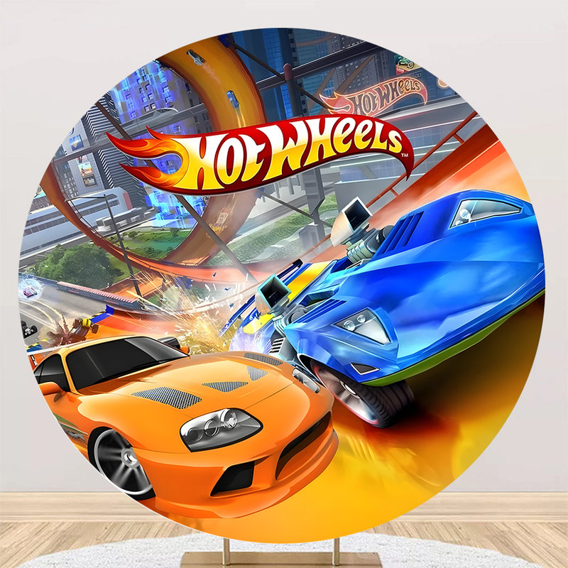 Custom Cartoon wheels Round Backdrop Car Party Circle Cover Decor ...