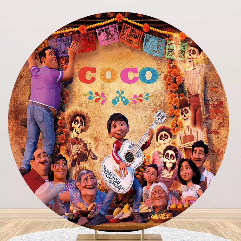 Coco Movie Round Backdrop Kids Party Decor Circle Background Elastic Round Table Cover