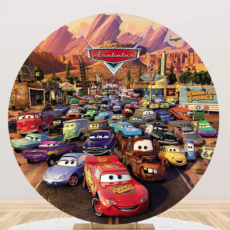 Race Car Round Backdrop Boys Party Decor Racing Circle Photo Background Elastic Round Table Cover