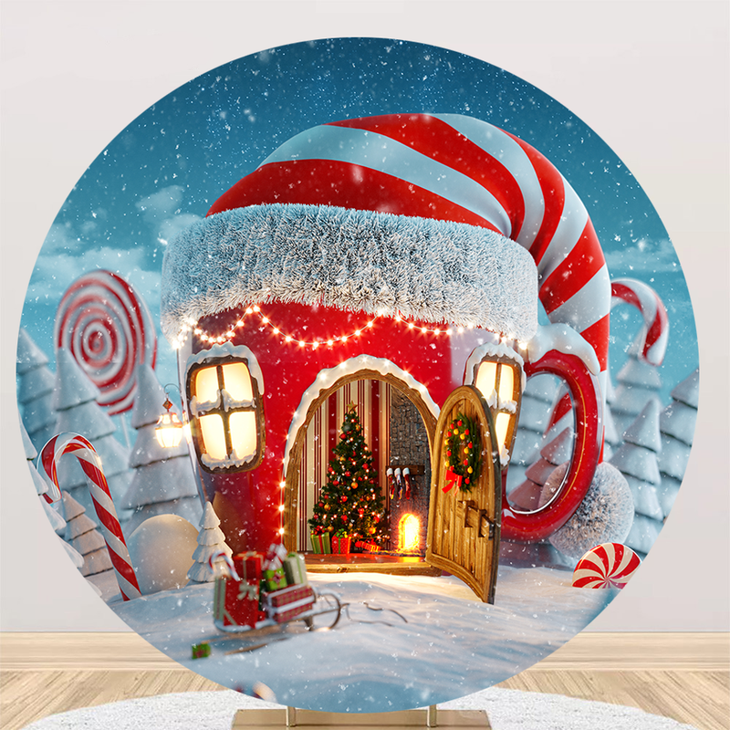 Winter Snow Round Photo Backdrop Candy Birthday Party Photo Background Merry Christmas Party Decor Photo Props