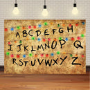 Stranger Backdrop Christmas Lights Alphabet Stranger Series Kids Birthday Party Halloween Wooden Photo Background