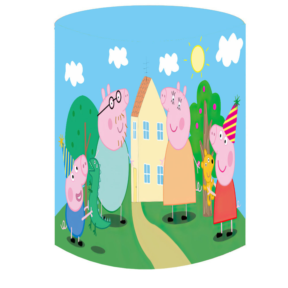 Custom Pig Round Photo Backdrop Baby Birthday Circle Background Cylind ...