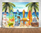 Surfboard Photography Backdrop Newborn Kids Birthday Party Background Palm tree lifeboat
