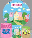 Custom Peppa Pig Decoration Backdrop Children Birthday Round Circle Cover Photoshoot Background