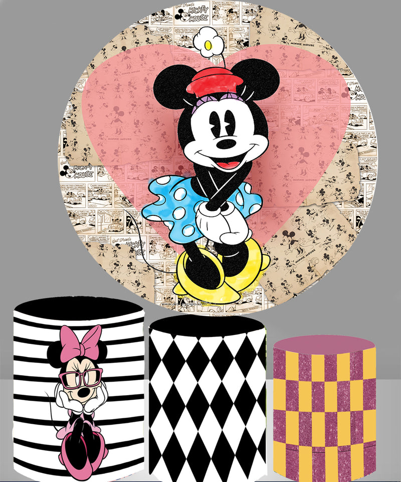 Personalize Minnie Mouse Round Backdrop Girls Birthday Circle Background Cylinder Plinth Covers