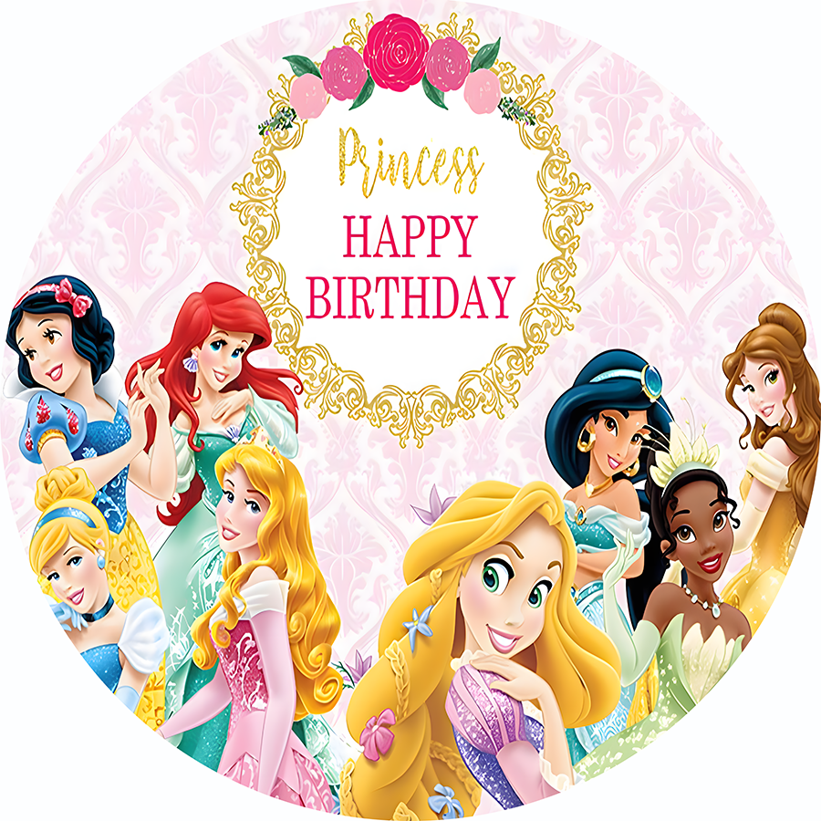 Girls Birthday Round Backdrop Decoration Disney Princess Birthday Party Circle Cylinder Plinth Covers Baby Photo Background