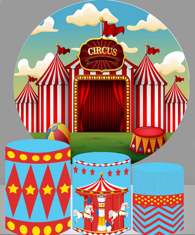 Circus Round Backdrop Child Birthday Circle Background Baby Shower Photo Studio Decor Cylinder Plinth Covers
