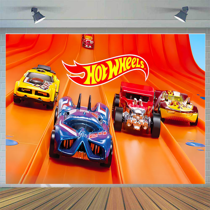 Racing Car Backdrop Hot Wheels Runway Boy Birthday Party Custom Hotwheels Photography Background Photo Booth Decor