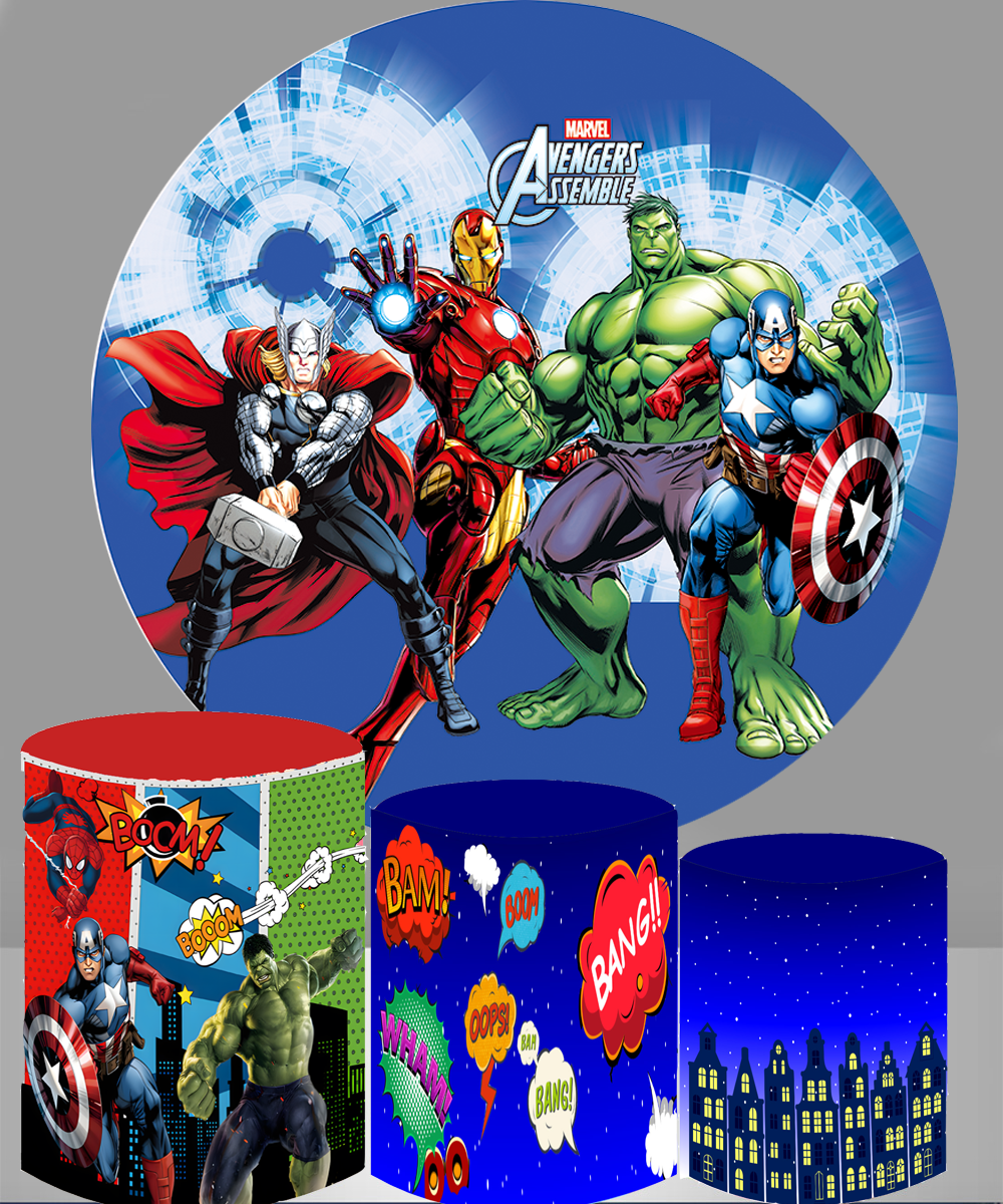 Marvel Avengers Round Backdrop Hulk Iron Man Kids Birthday Party Circle Background Table Banner Covers