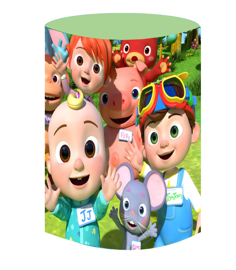Custom Cocomelon Round Backdrop Kids Birthday Cylinder Plinth Covers