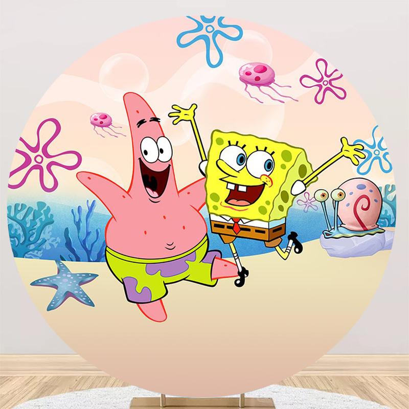 SpongeBob Round Backdrops Esponja Bob Kids Party Circle Background Birthday Covers