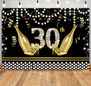 Happy Birthday Backdrop 30th 40th 50th 60th Glitter Champagne Pearl Mens or Women Birthday Party Decor Photography Background Black Birthday Banner Props