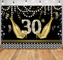Fondo de feliz cumpleaños 30, 40, 50, 60, purpurina, champán, perla, decoración de fiesta de cumpleaños para hombres o mujeres, fondo de fotografía, accesorios de pancarta de cumpleaños negros