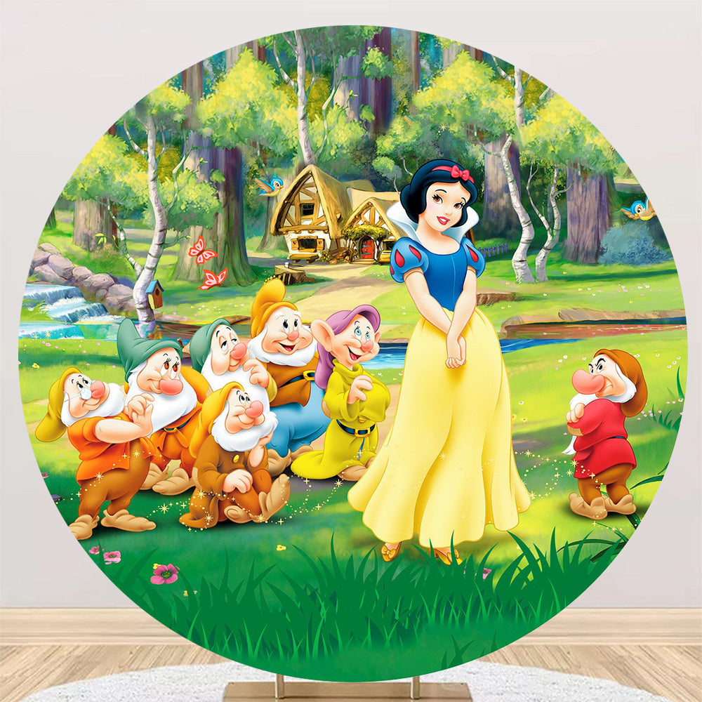 Snow White and Seven Dwarfs Round Backdrops Kids Party Circle Background Girls Birthday Covers