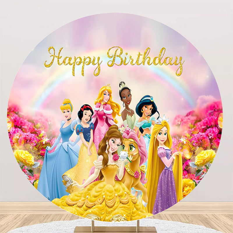 Princess Party Background Decors Round Girls Birthday Circle Photo Backdrop Cylinder Plinth Covers