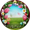 Easter Egg Round Backdrop Sunday Happy Easter Birthday Circle Background Table Banner Covers