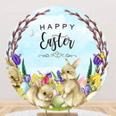 Easter Egg Round Backdrops Sunday Happy Easter Birthday Circle Background Table Banner Covers