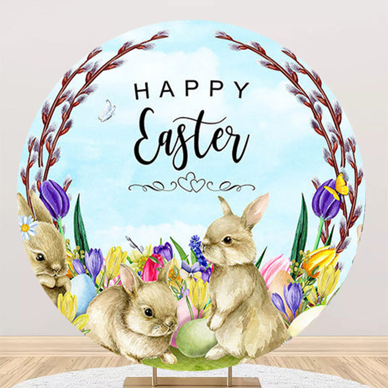 Easter Egg Round Backdrops Sunday Happy Easter Birthday Circle Background Table Banner Covers