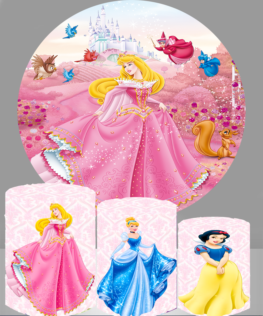 Disney Princess Party Background Decors Round Shape Girls Birthday Circle Photo Backdrop