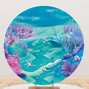 Round Mermaid Birthday Cake Backdrop Under the Sea Rainbow Fish Scales Background Circle Baby Birthday Party Decorations