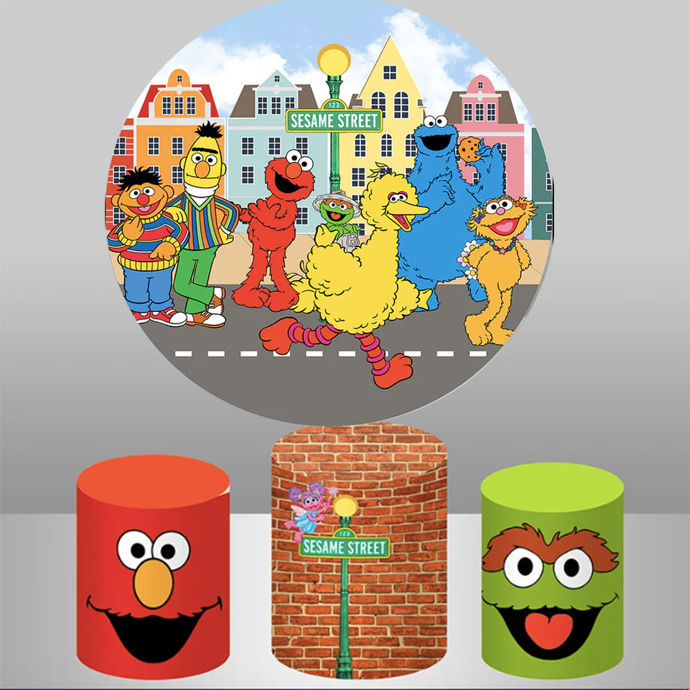 Custom Sesame Street Round Backdrop Covers Cylinder Plinth Covers