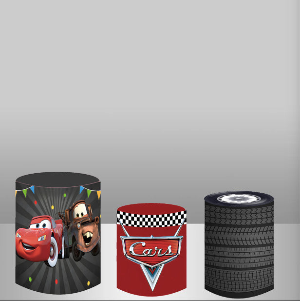 Racing Car Round Backdrop Cars Birthday Circle Background Cylinder Pli ...