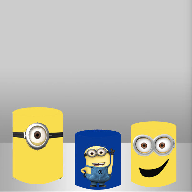 Customize Minions Round Backdrop Kids Birthday Circle Background Cylinder Plinth Covers