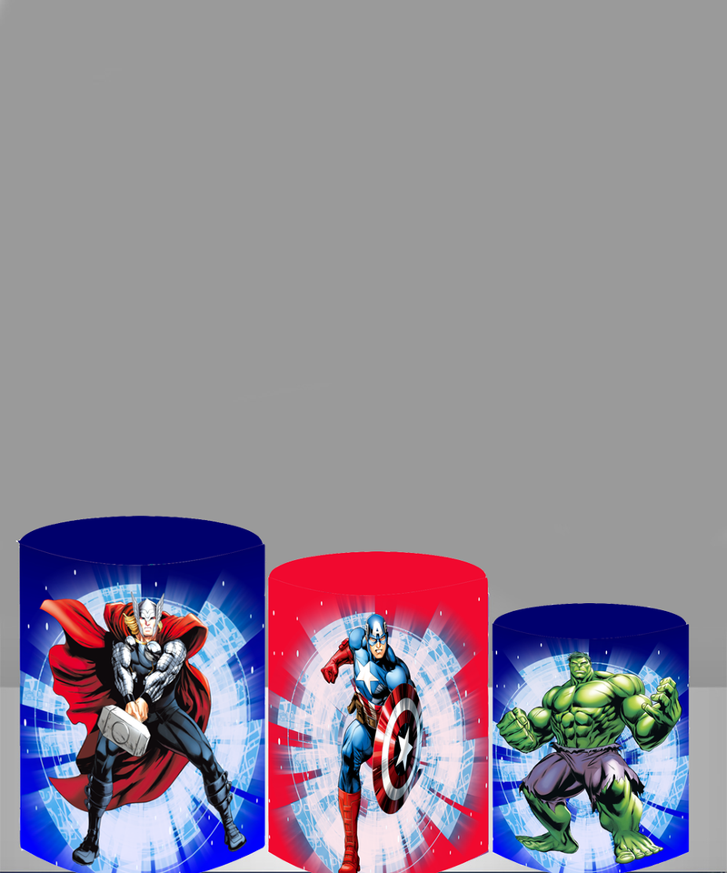 Custom Cartoon Superhero Round Backdrop Man Child Birthday Party Circle Background Cylinder Plinth Covers