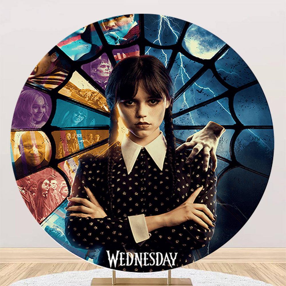 Wednesday Addams Round Backdrops Kids Birthday Party Wednsday Adamas Redondo Circle Background Birthday Covers Cylinder Plinth Covers