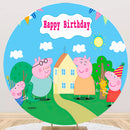 Fondo de foto redondo de cerdo personalizado, cubiertas de zócalo cilíndrico de fondo circular de cumpleaños de bebé