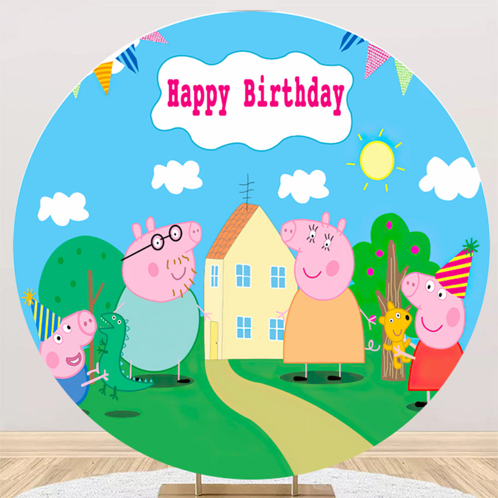 Custom Pig Round Photo Backdrop Baby Birthday Circle Background Cylind ...