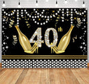 Happy Birthday Backdrop 30th 40th 50th 60th Glitter Champagne Pearl Mens or Women Birthday Party Decor Photography Background Black Birthday Banner Props