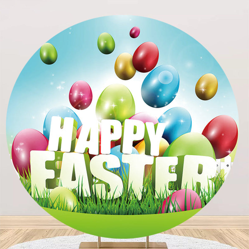 Easter Egg Round Backdrops Kids Sunday Happy Easter Birthday Circle Background Table Banner Covers