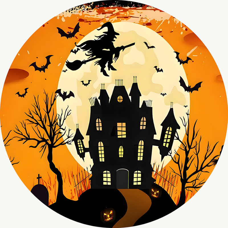 Halloween Round Backdrops Yellow Circle Background Moon Bat Party Photo Booth Props Covers