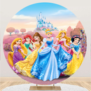 Disney Princess Party Background Decors Round Shape Girls Birthday Circle Photo Backdrop Cylinder Plinth Covers