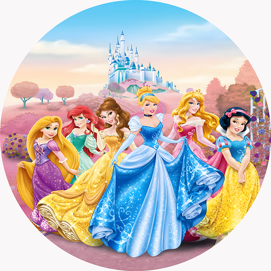 Disney Princess Party Background Decors Round Shape Girls Birthday Circle Photo Backdrop Cylinder Plinth Covers