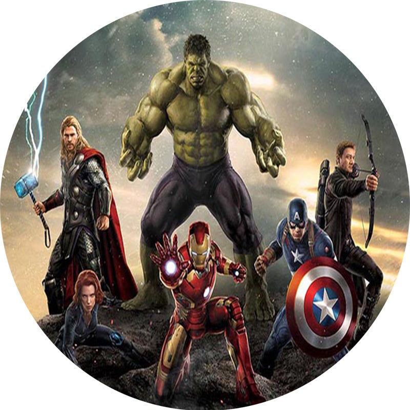 Marvel Round Backdrop Avengers Hulk Iron Man Boys Birthday Party Circle Background Cylinder Plinth Covers