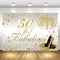 50th Birthday Photo Background Golden champagne glitter high heels Background for Photo Elegant lady's 50th birthday Backdrop