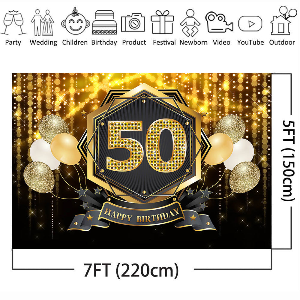 50th happy birthday party background for photo booth studio gold glitter backdrop for photography studio balloons party decor