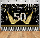 Happy Birthday Backdrop 30th 40th 50th 60th Glitter Champagne Pearl Mens or Women Birthday Party Decor Photography Background Black Birthday Banner Props