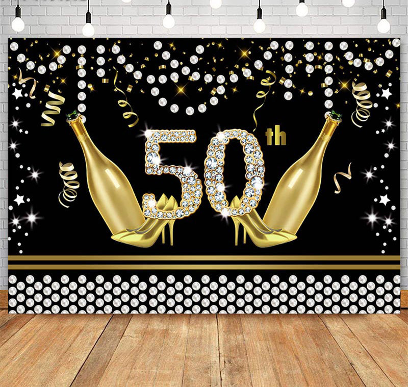 Toile de fond joyeux anniversaire 30e, 40e, 50e, 60e paillettes, perles de champagne, décor de fête d'anniversaire pour hommes ou femmes, arrière-plan de photographie, accessoires de bannière d'anniversaire noir