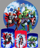 Marvel Round Backdrop Avengers Hulk Iron Man Boys Birthday Party Circle Background Cylinder Plinth Covers