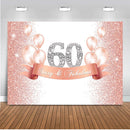 Customized Birthday 60th happy birthday party backdrop for photography pink gold gliiter background for photo booth studio air balloon back drop