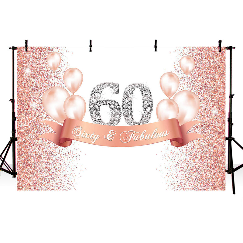 Customized Birthday 60th happy birthday party backdrop for photography pink gold gliiter background for photo booth studio air balloon back drop