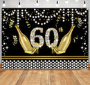 Happy Birthday Backdrop 30th 40th 50th 60th Glitter Champagne Pearl Mens or Women Birthday Party Decor Photography Background Black Birthday Banner Props