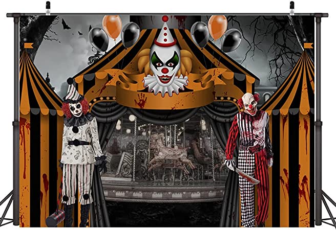 Halloween Circus Photo Backdrop Scary Circus Giant Evil Crown Hallowmas Kids Birthday Party Background for Photography Scary Vampire Horror Night Photo Banner