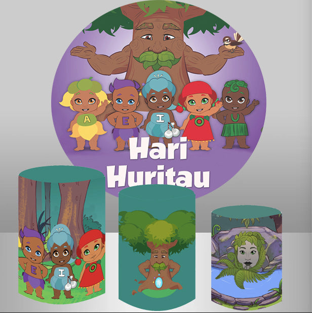 Customize name Tākaro Tribe Round Backdrops Elsa Party Circle Background Birthday Covers Cylinder Plinth Covers